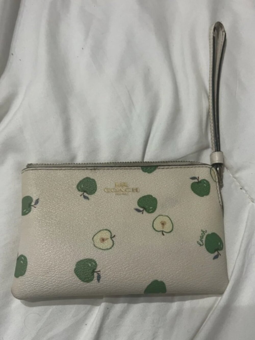 Coach Corner Zip Wristlet with Green Apple Print